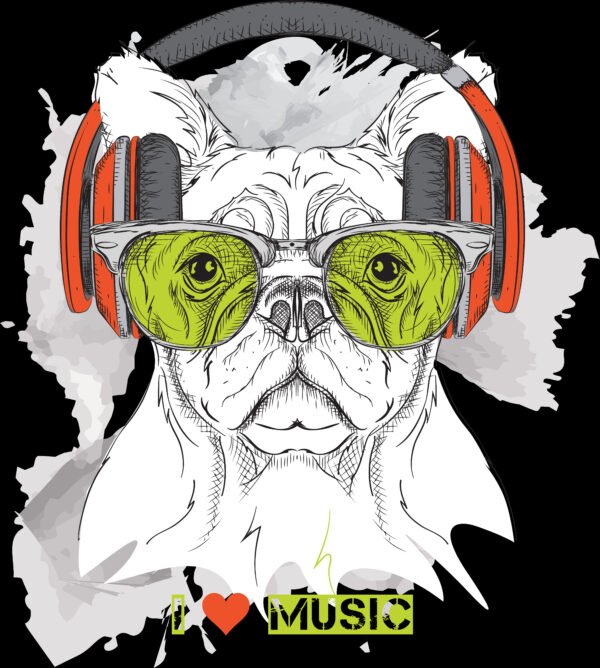 Stylish Black Dog Music Print T-Shirts - Image 2
