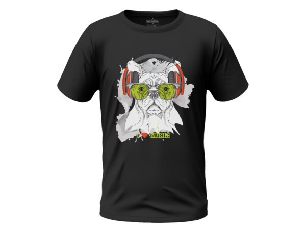 Stylish Black Dog Music Print T-Shirts